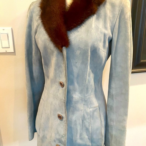Dolce & Gabbana Jackets & Blazers - Dolce & Gabbana Faux Fur Light Blue Suede Jacket